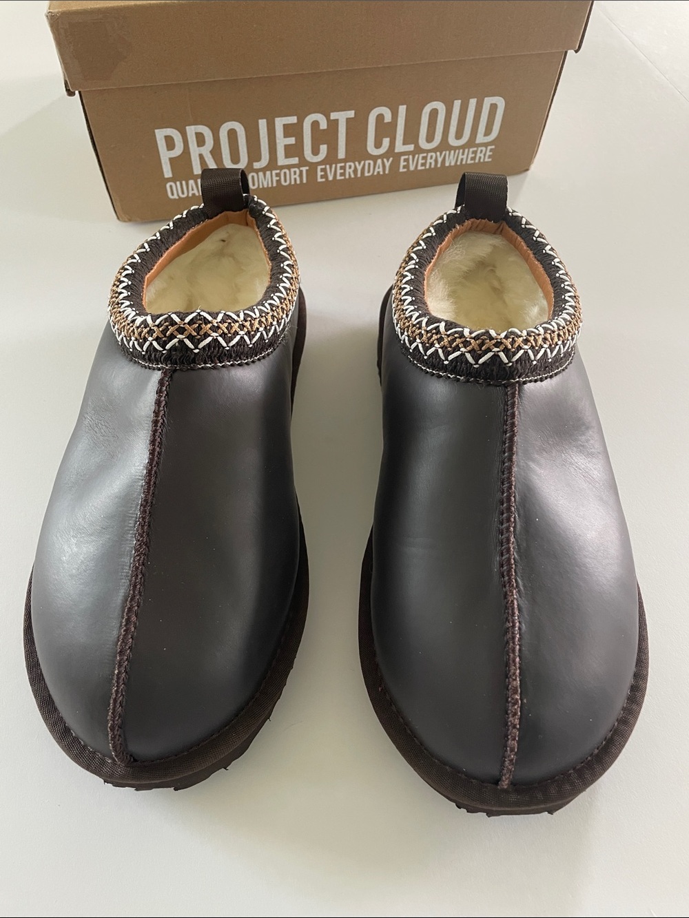 Brand New Project Cloud Women's Dark Brown Leather Shearling Slippers 7 1/2 W